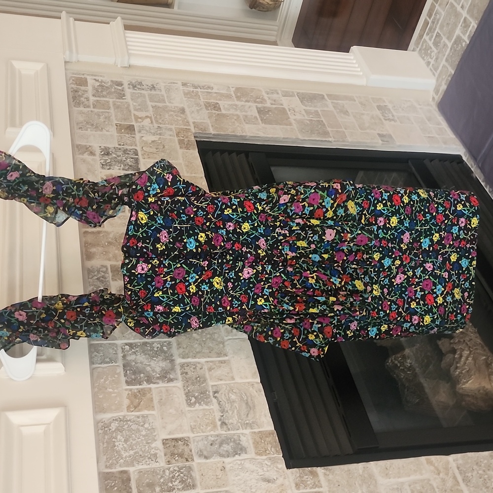 Betsey Johnson Black Mini Dress with Bright Floral Print Vintage Dress